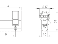 Technische Zeichnung vom RB-LOCKS Halbzylinder, Seiten- und Frontansicht